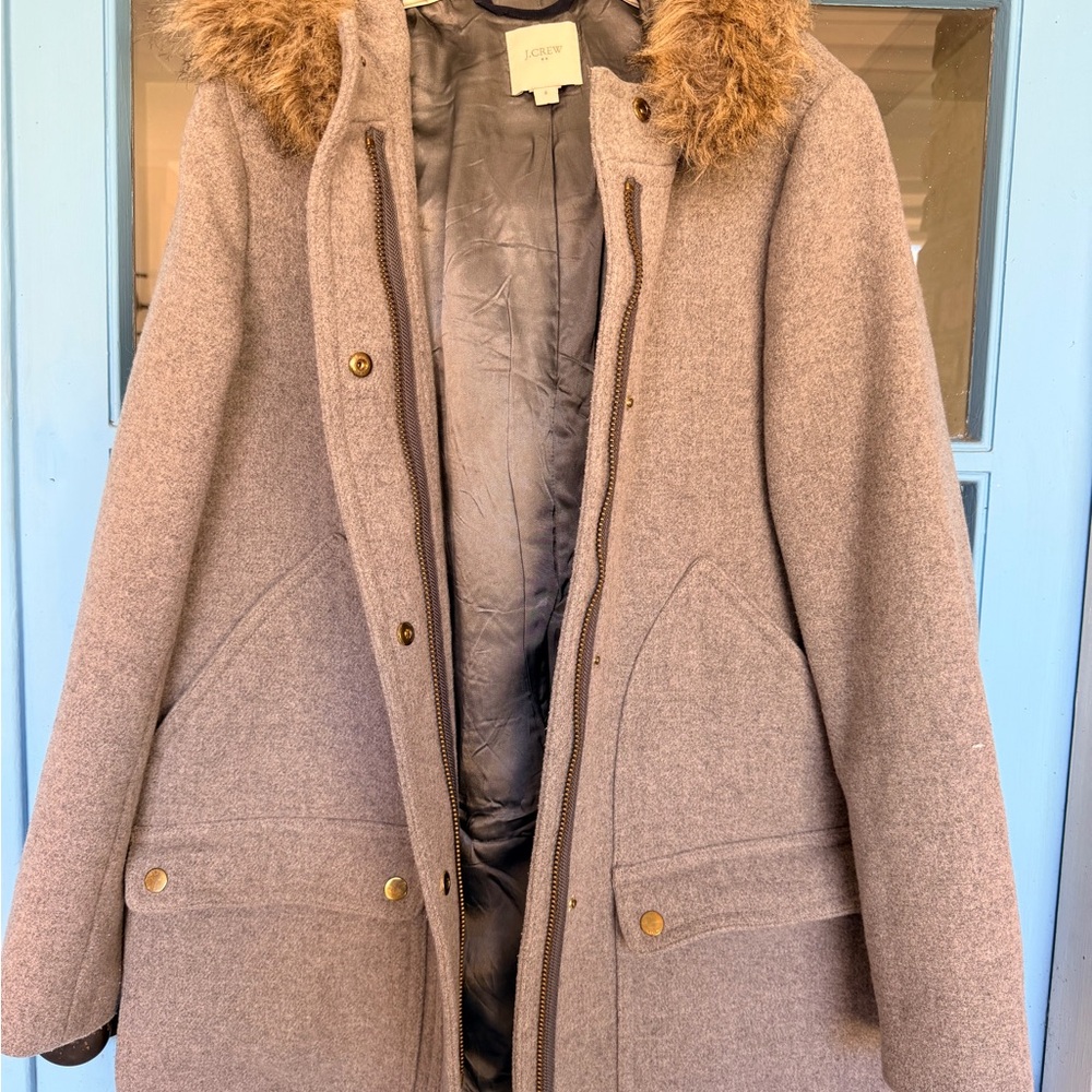 J. Crew grey  peacoat with detachable Faux Fur Hood
